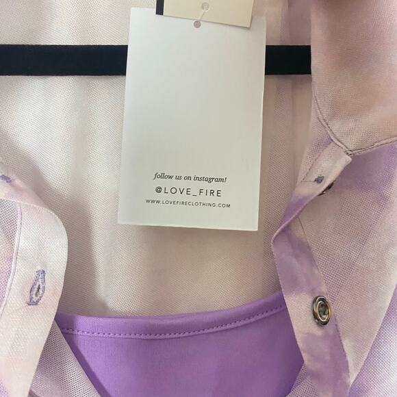 Love Fire 2X Purple Tie Dye Sheer Mesh Polo Blouse w/ Cami Layered Y2K Trendy - Picture 7 of 16